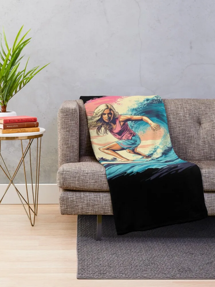 Ride the Waves Surf-Inspired Print-on-Demand Collection Throw Blanket Thin bed plaid Moving Blankets