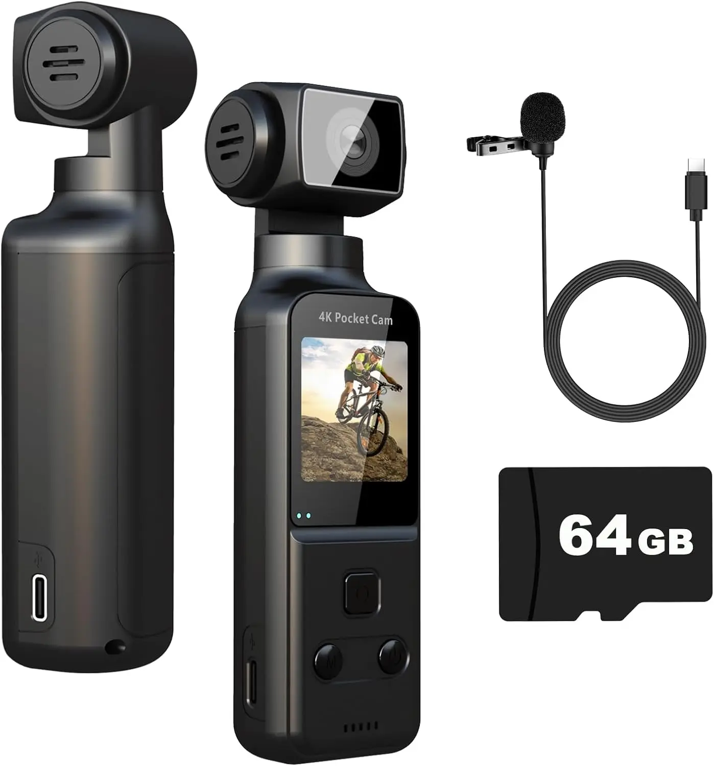4K Body Camera with External Microphone, Mini Video & Audio Pocket Cam 270° Rotation Camera for Outdoor Sport, Bike, Travel, Pol