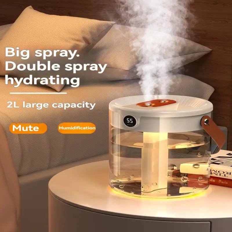 2L Dual Spray Humidifier Household Small Large Capacity Mute Bedroom USB Office Desktop Portable Student Desktop Mini Atomizer