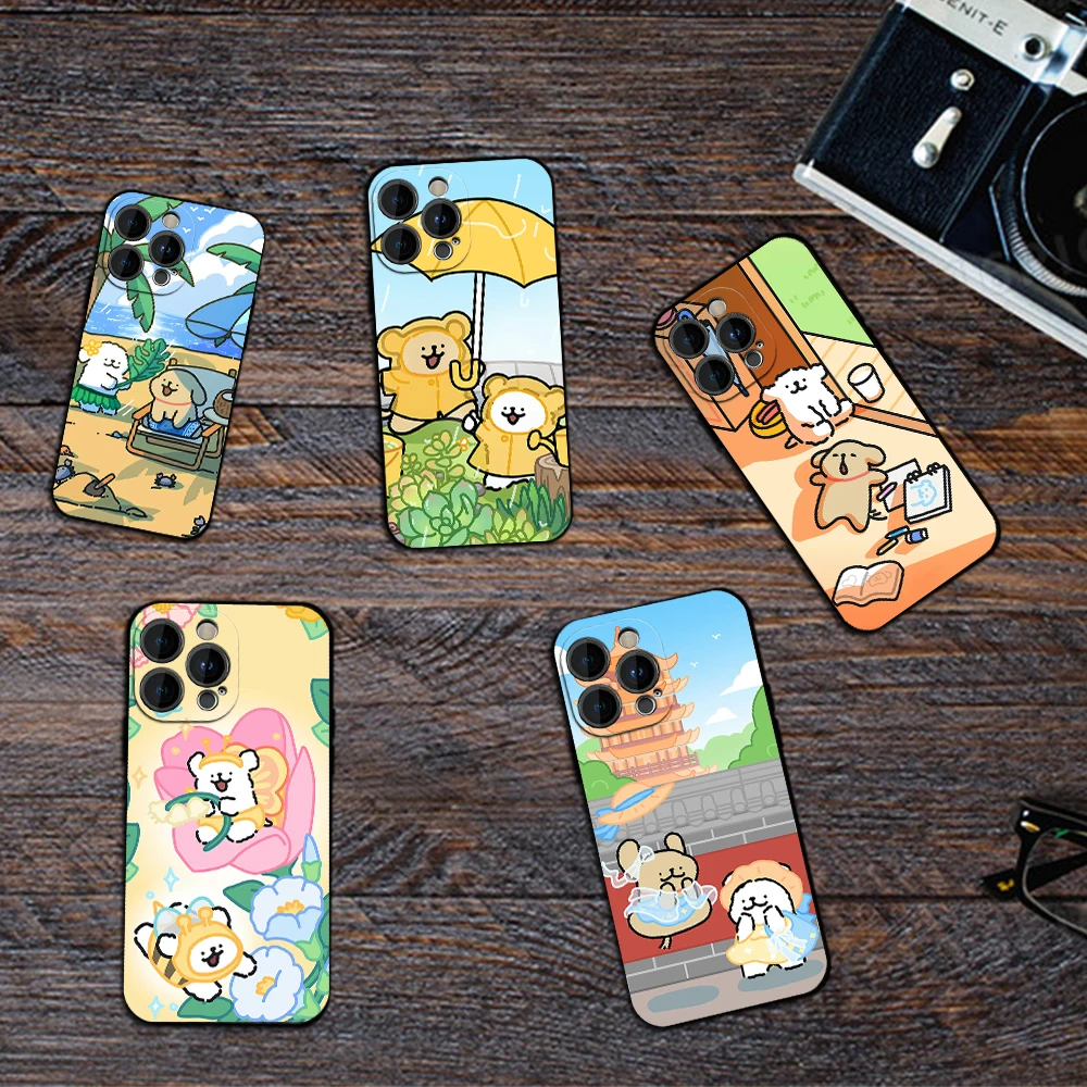 Cute Line Puppy M-Maltese Phone Case For Samsung S23 S22 ULTRA A22 A71 Black Soft Silicone Cover