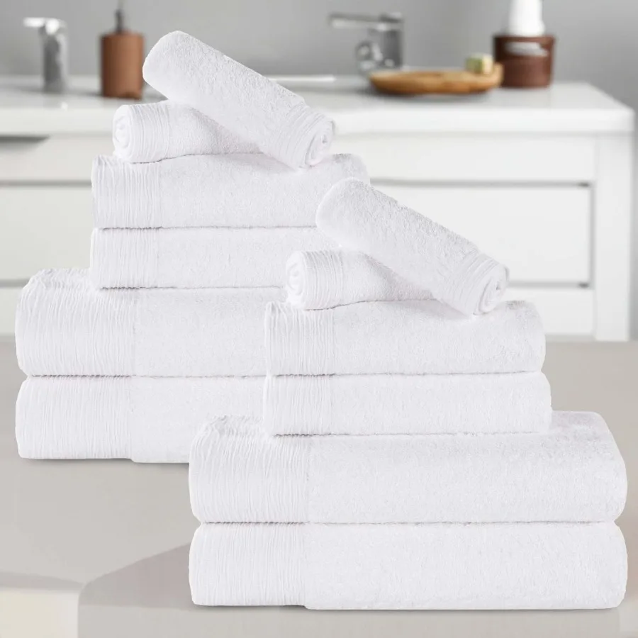 

Rayon from Bamboo Soft Modern 12-Piece Towel Set White