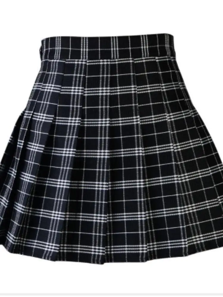 

High Waist Plaid Pleated Skirt ort Color Blo Design Street Sle Women's Skirt Casual High Waist Gingham Pleats