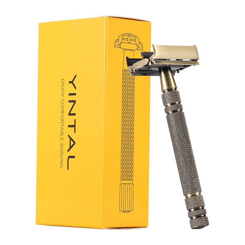 

YINTAL 100% Brass 11.3 CM Nostalgic Long Handle Butterfly Open Double Edge Safety Razor Men's Manual Shaving Razors