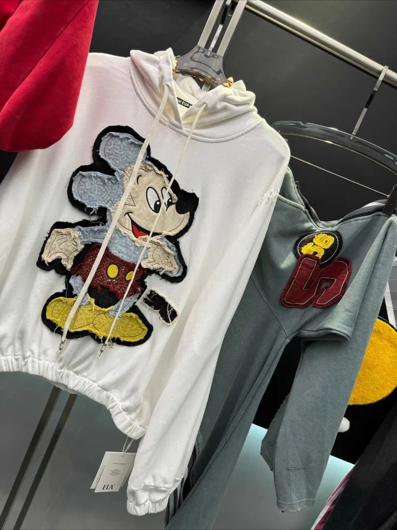 Sweet Cute New Heavy Embroidery Cartoon Hooded Sweatshirt Ladies Casual Loose Fashion Slimming Top Sudaderas Streetwear Women