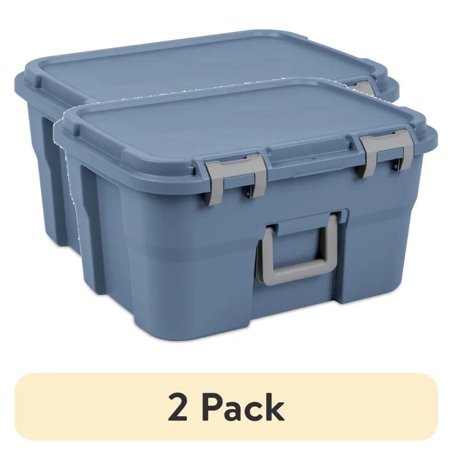 

2 pack 14 Gallon Footlocker Storage Bin, Heavy Duty Plastic Trunk Container for Home Garage Dorm Organization, Lockable Lid wit