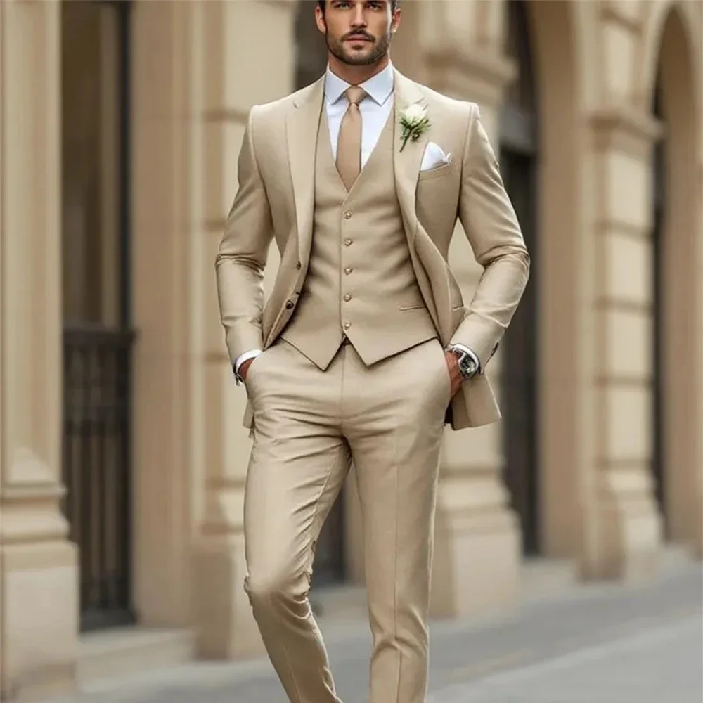 

Men's Business Suit Set Groomsmen Regular Fit-Tuxedo Jacket+Vest+Trousers Men Suit Set Lapel Formal Stylish Buttons