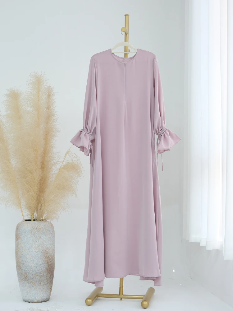 

Under Dress Abaya Solid Color Trumpet Sleeve Islamic Clothing Muslim Inner Slip Dresses for Women Casual Dubai Turkey Hijab Robe