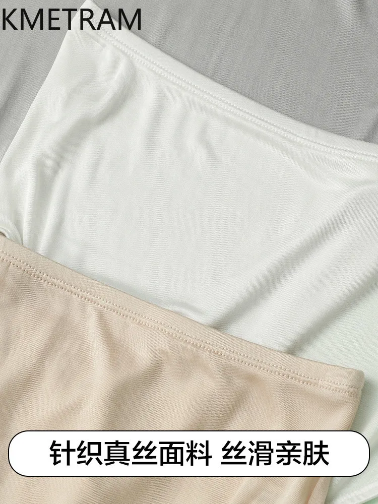 KMETRAM 23% Mulberry Silk Panties for Woman High-Waisted Briefs Extending to the Navel Plus-Size Thin Womens Underwear Summer
