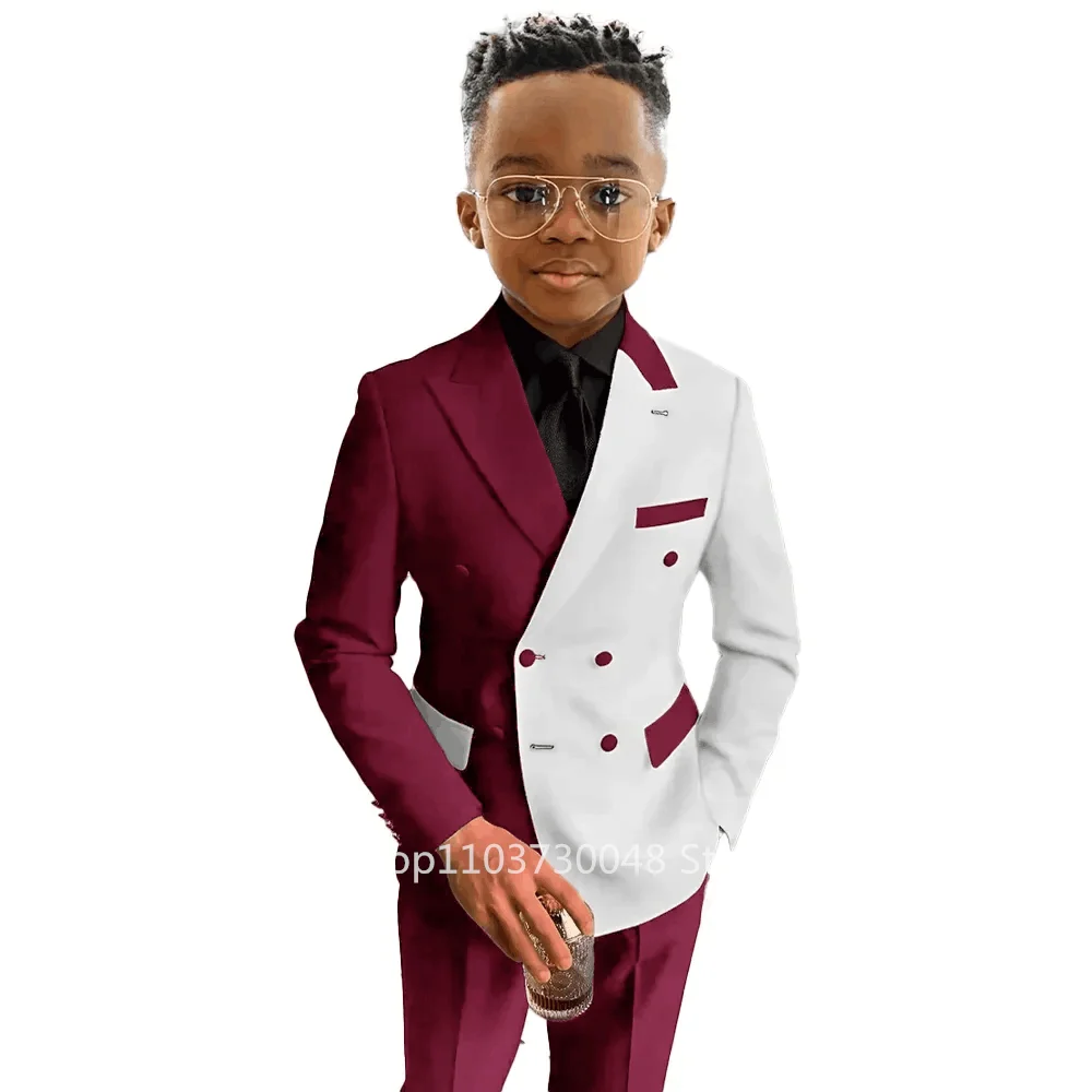 New Style 2 Pieces Boy Suits Children Peak Lapel Jacket Pants Sets Flower Boys Formal Party Suit Gentleman Kids Wedding Tuxedo