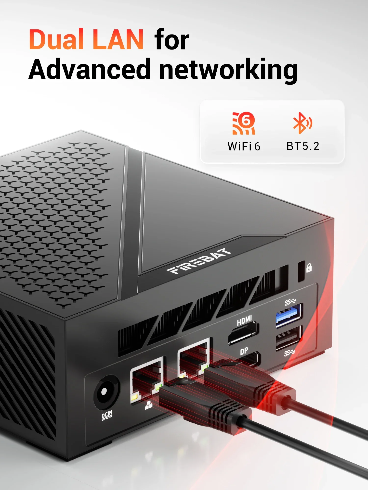 Firebat Am02 Amd Ryzen 5 6600H Mini-PC Ddr5 16Gb Ram 512Gb Ssd Wifi6 Bt5.2 Tragbarer Desktop Mini-PC Computer Netzwerk HDMI-Anschluss – Detail 6