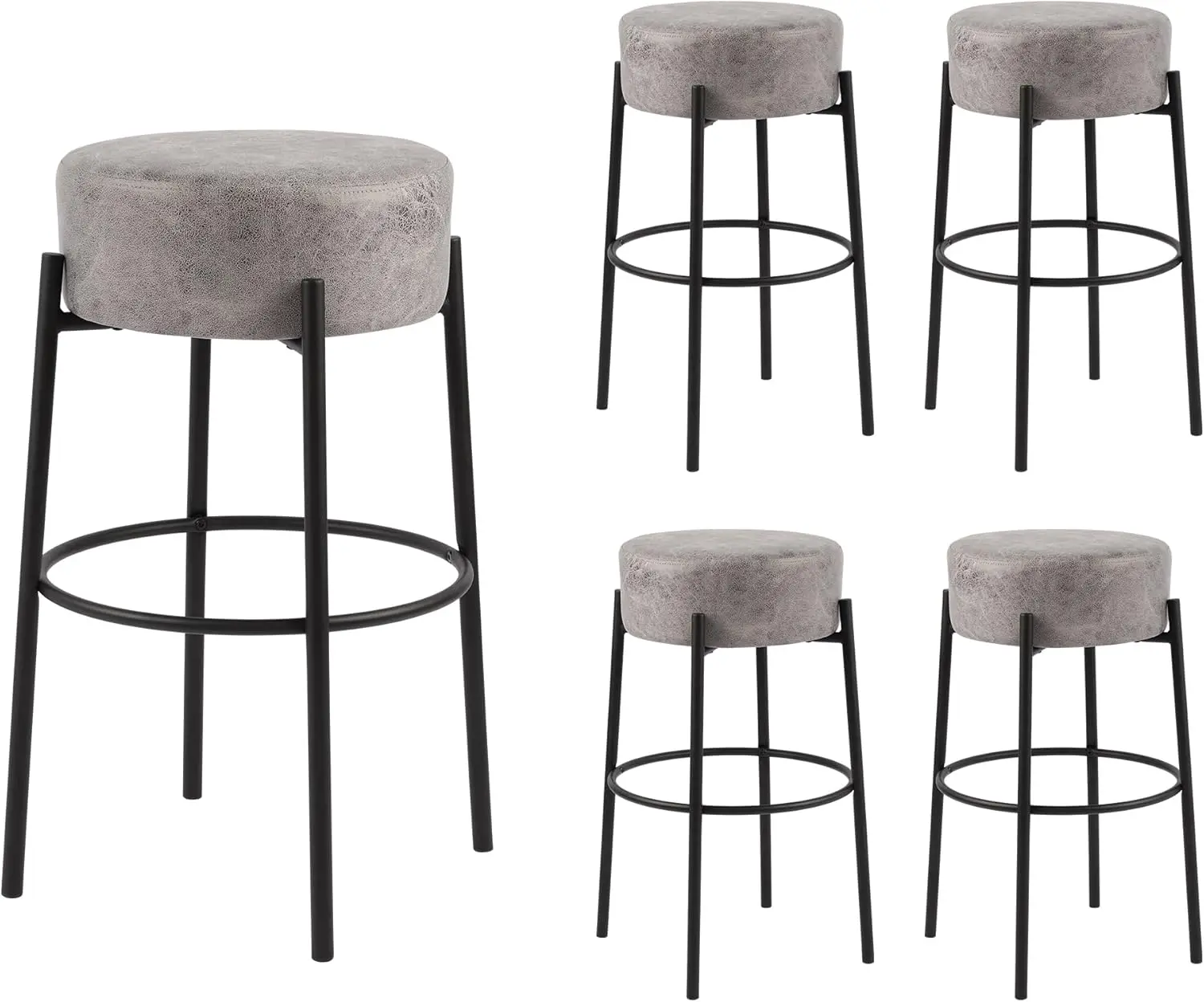 

Bar Stools Set of 4, 29.5 Inch Modern Kitchen Island Barstools Backless Bar Stool with Round Footrest, Upholstered