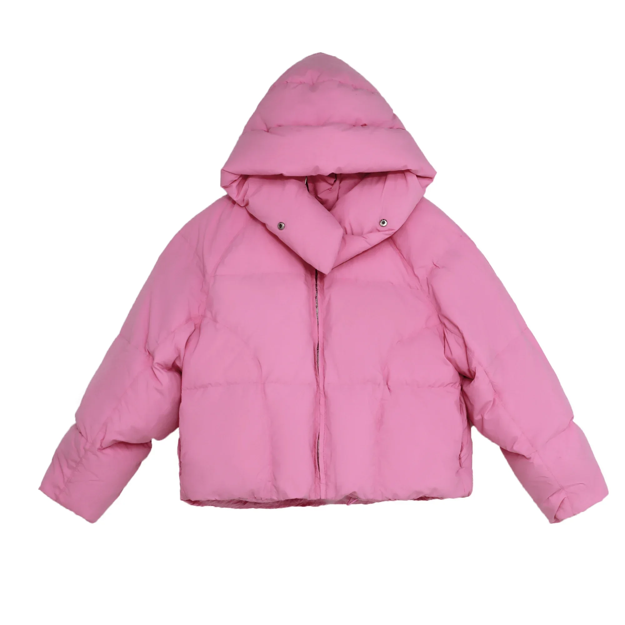 Casaco feminino com capuz de Parka Puffer de algodão, casaco grosso quente, casacos soltos, outwear com zíperes femininos, monocromático, chique,