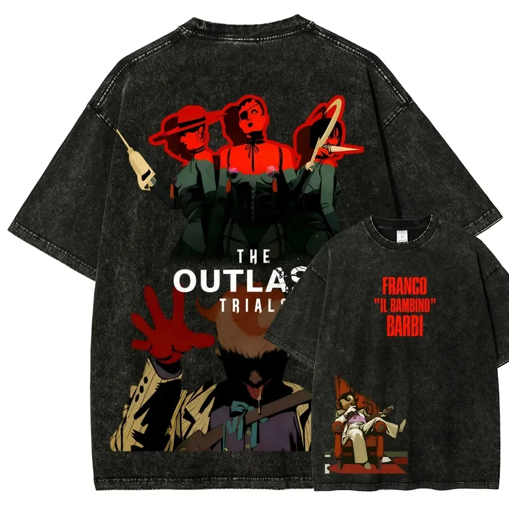 The Outlast Trials T-Shirt Vintage Washed Horror Game Grafik Unisex Oversized Rundhals Baumwolle Kurzarm Tee Tops Heißer Verkauf