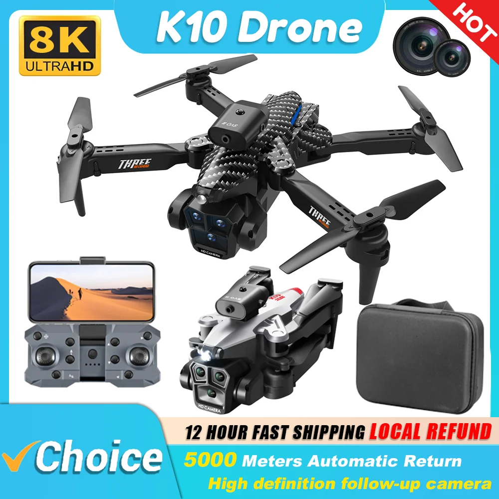 KBDFA New K10 Max Professional Aerial Photography Three Camera HD Drone Wide Angle Obstacle Avoidance RC Quadcopter Toys Gifts