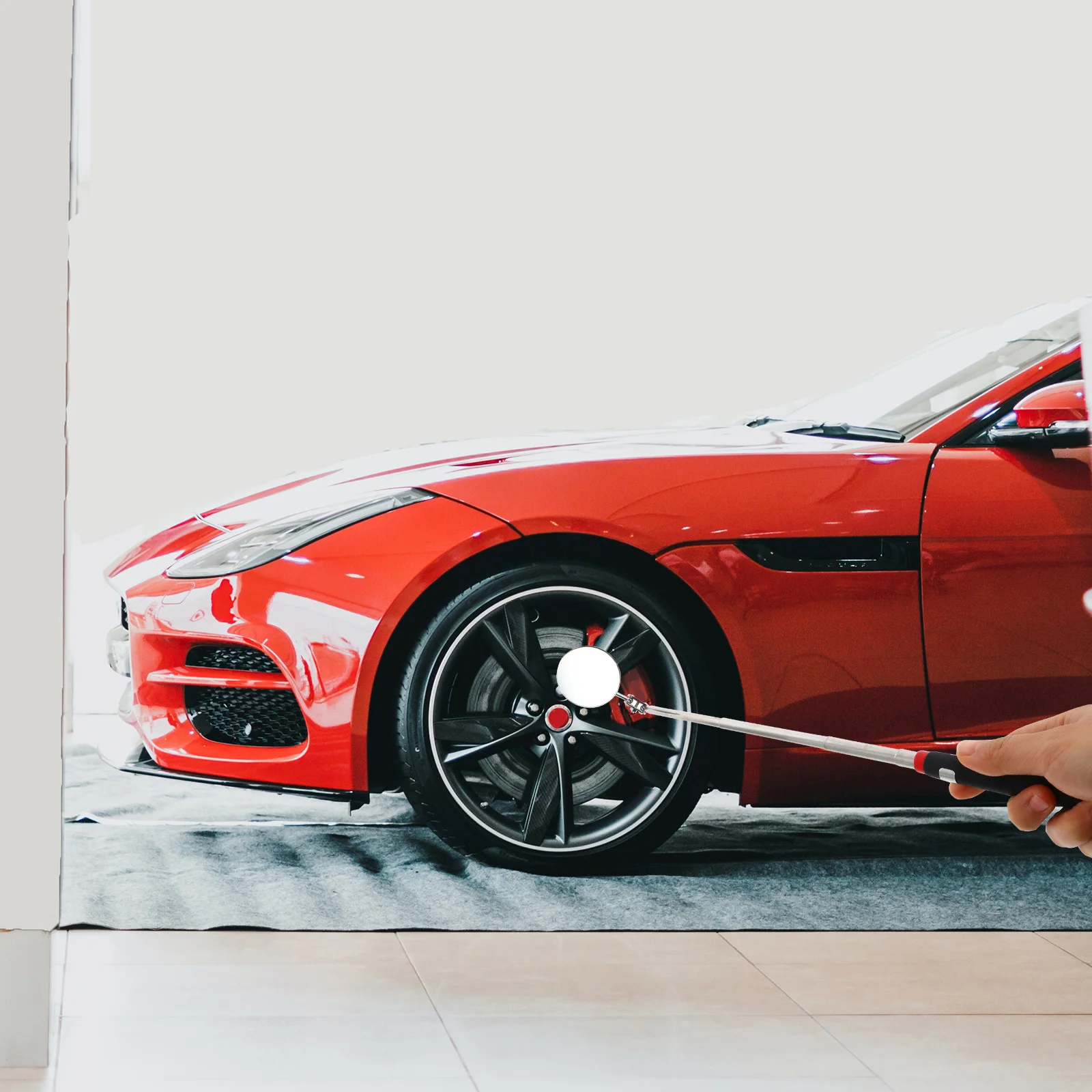 2 stuks voertuiginspectiespiegel flexibele telescopische stok draaibare ronde spiegel uitschuifbare automatische inspectietool voor smalle ruimtes