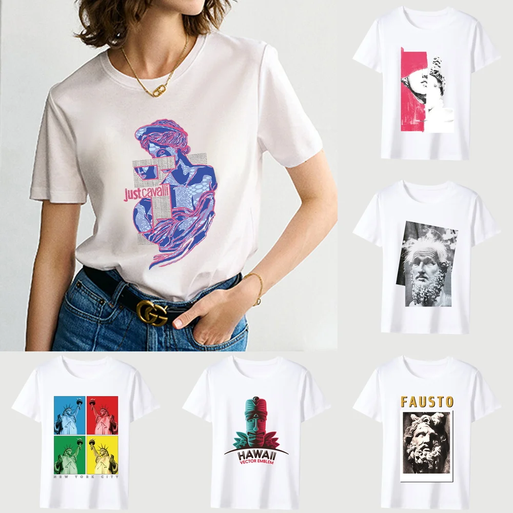 

Women's Short Sleeves Loose Summer Tshirt White Tees XXS-5XL Trendy Funny Art Sculpture Pattern Series Round Neck Commuter Top