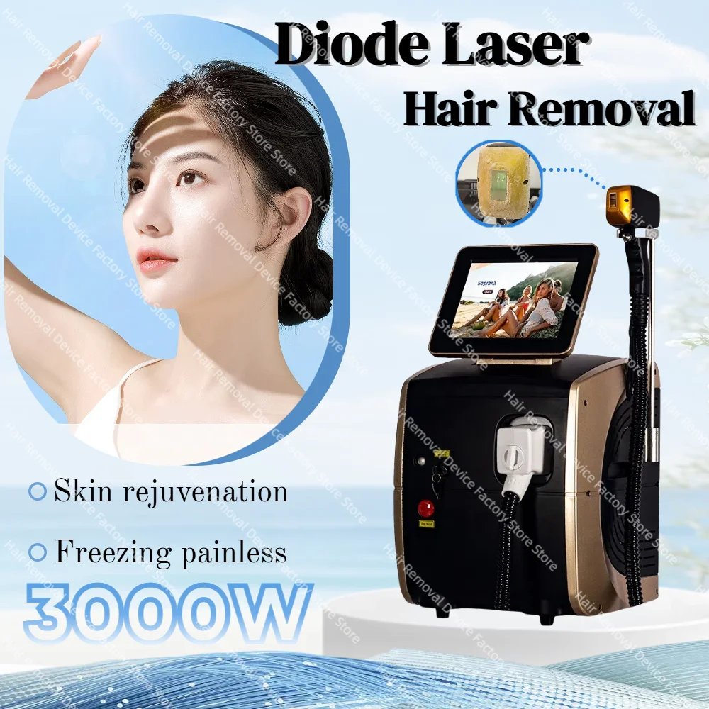 

Новейший диодный лазер 808 нм для удаления волос, 3 длины волны, безболезненное физическое оборудование для ухода за телом под мышками, оборудование для депиляции