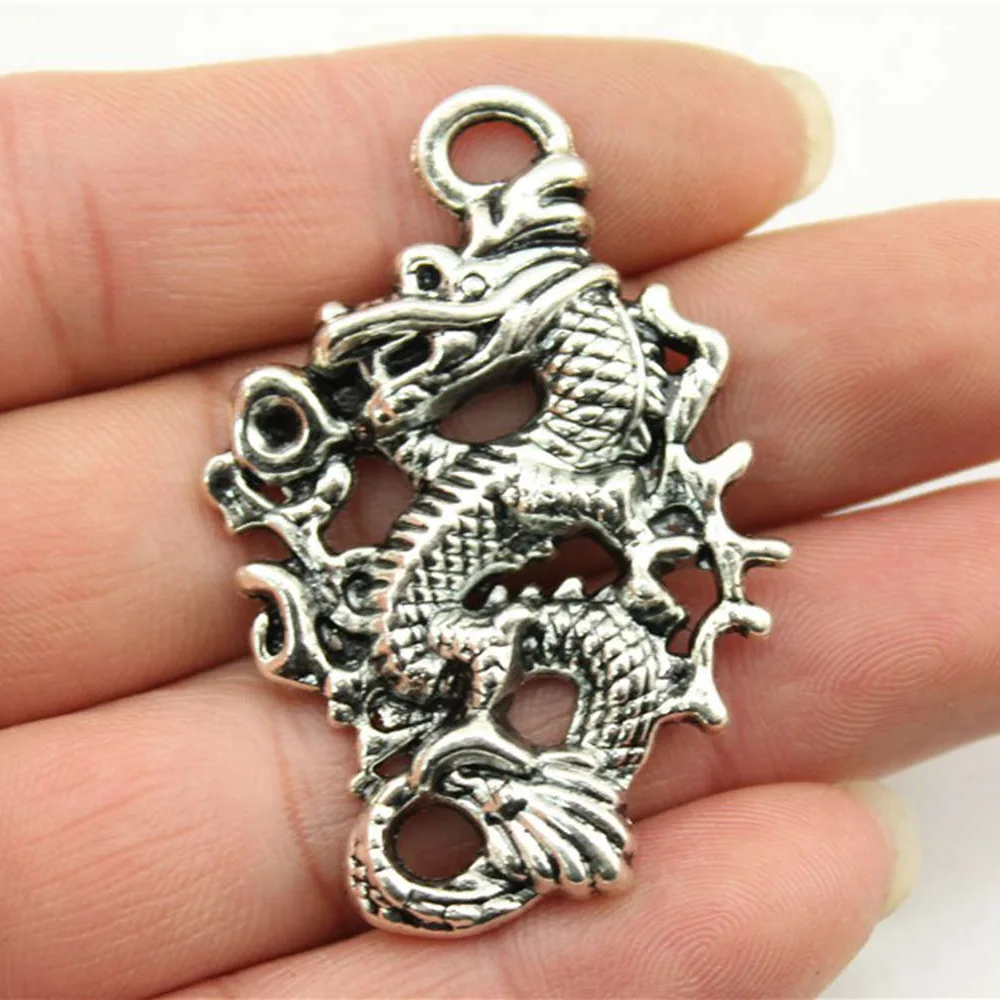 10pcs Charms Dragon Tibetan Bronze Silver Color Pendants Antique Jewelry Making DIY Handmade Craft