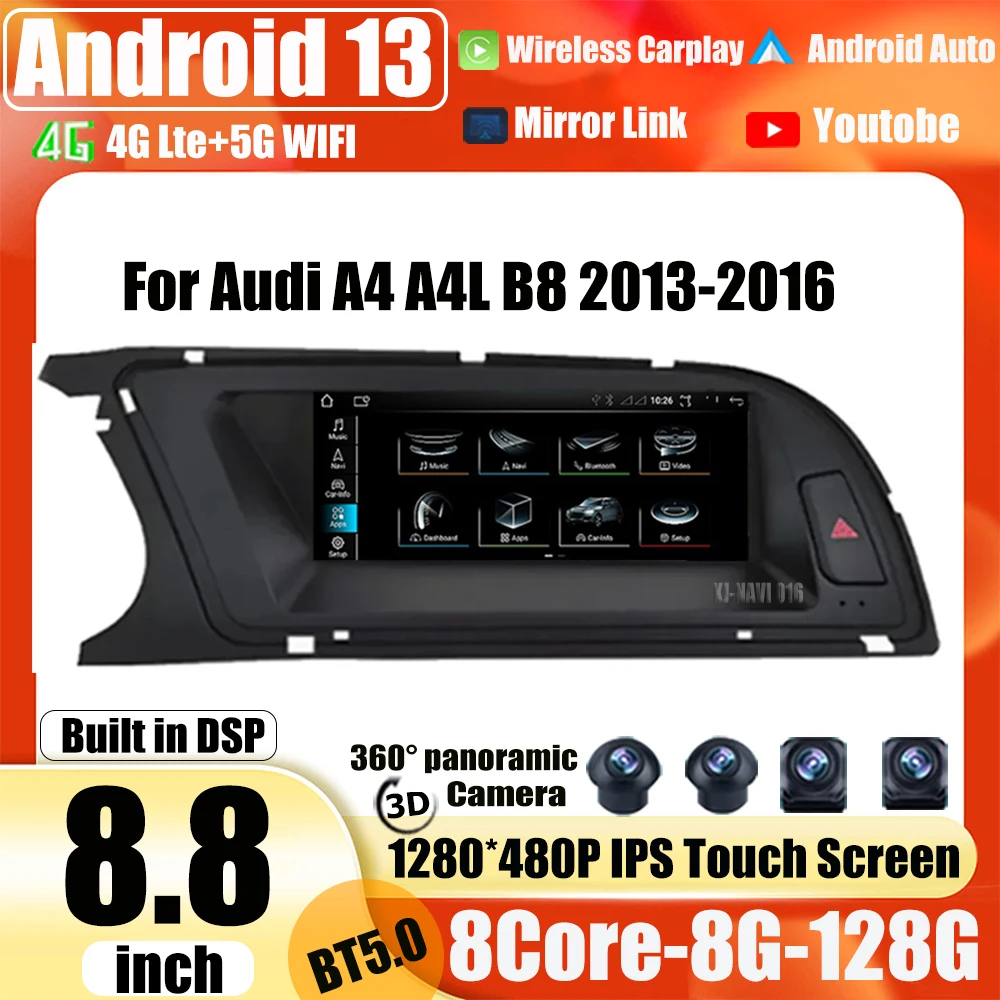 

Carplay стерео Android 13 для Audi A4 A4LB8 2013-2016 DSP автомобильное радио мультимедийный плеер Bluetooth GPS навигация IPS экран