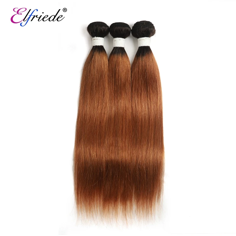 Elfriede T1B/30 Straight Ombre Color Hair Bundles with Closure Brazilian 100% Human Hair Weave 3 Bundles with Lace Closure 4x4