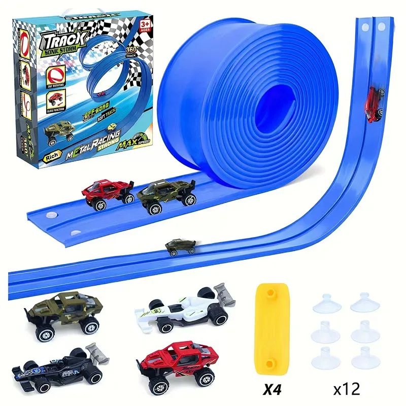 DIY Splicing Soft Track Racing Car Toy, Inertia Pull Back Track Car, Flexible Race Track Building Blocks  Play Toy