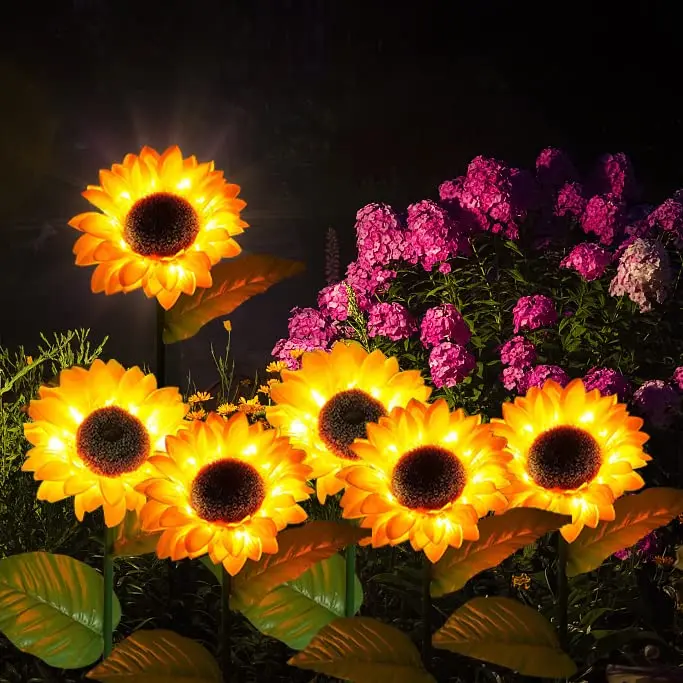 4Pack Solar Sunflower Lights Outdoor Flower Garden Stake Lights Waterproof Thanksgiving Decor for Grave Pathway Wedding Party