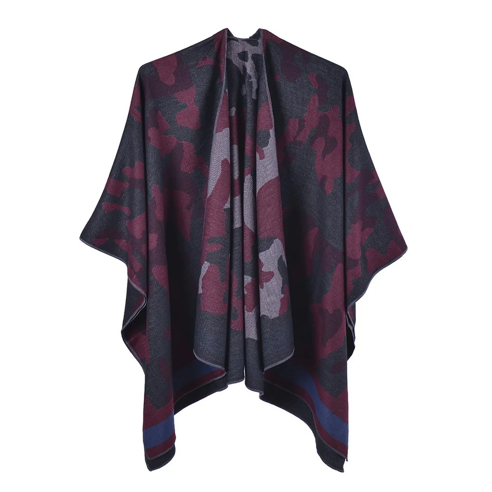 

New Women's Scarf Autumn Winter Double-sided Printing Imitation Cashmere Split Shawl Popular Camouflage Travel Photo Capes P2