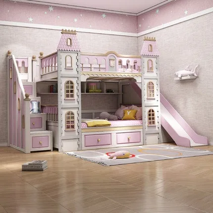 Dream princess castle, tree house bed, all solid wood, bed with the same width up and down, bed