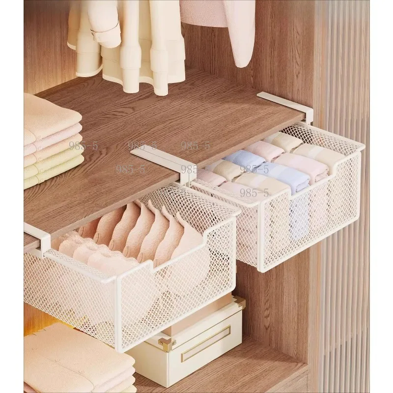 Wardrobe Bottom Hanging Storage Basket, Space Saving Layered Clothes Organizer Baffle Rack