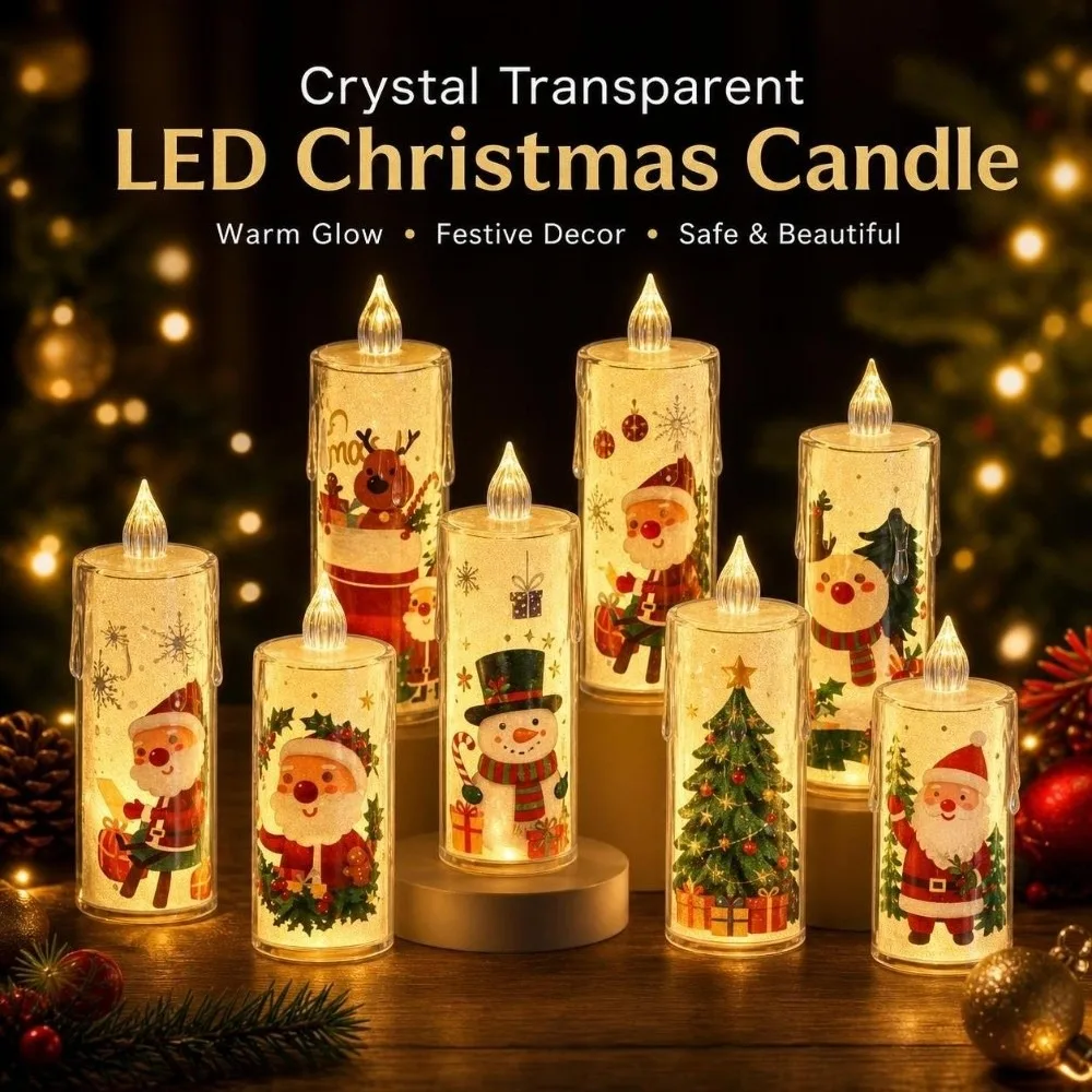 4pcs Battery Powered LED Candle Light Set Flameless Plastic Holiday Night Lights Christmas Decoration Silent Christmas Candles