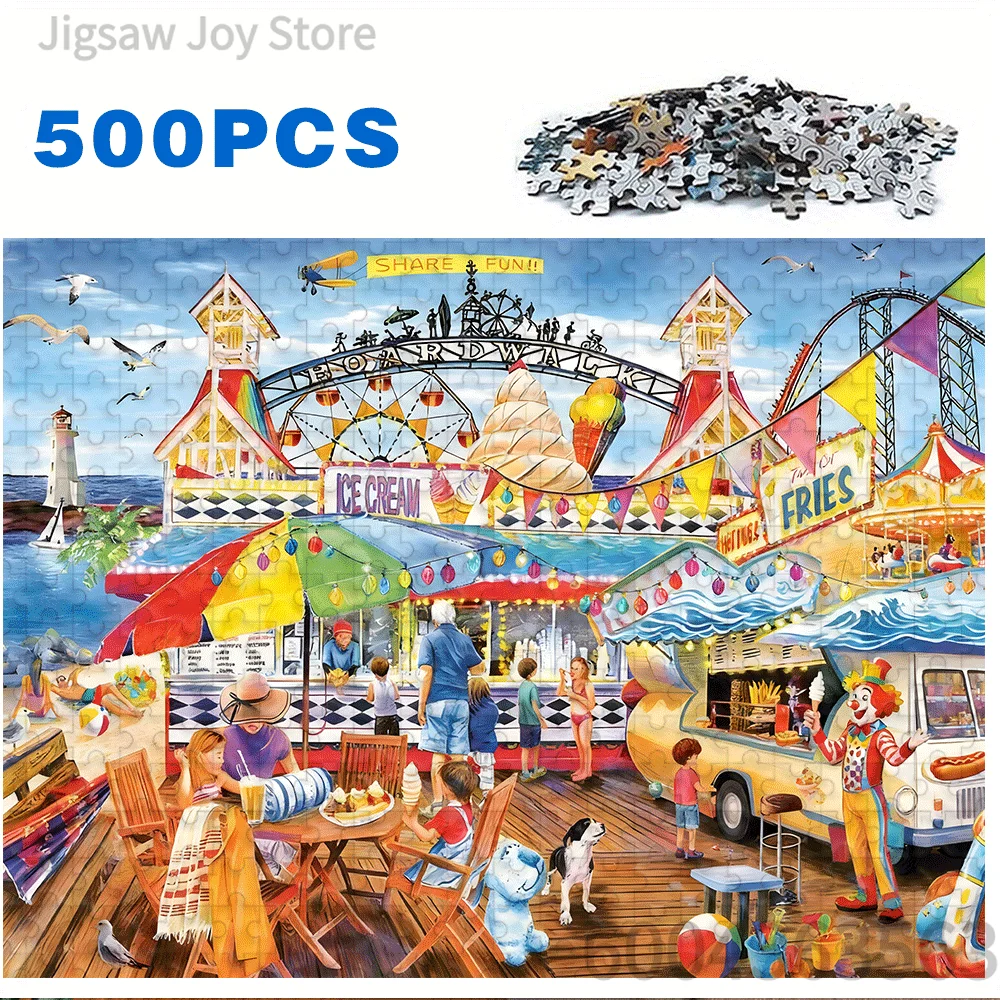 500/1000/1200/2000Pcs Jigsaw Puzzle Paris Street Eiffel Tower Farm Truck Guitar Seaside Amusement Park Vintage Barn Adult Gift