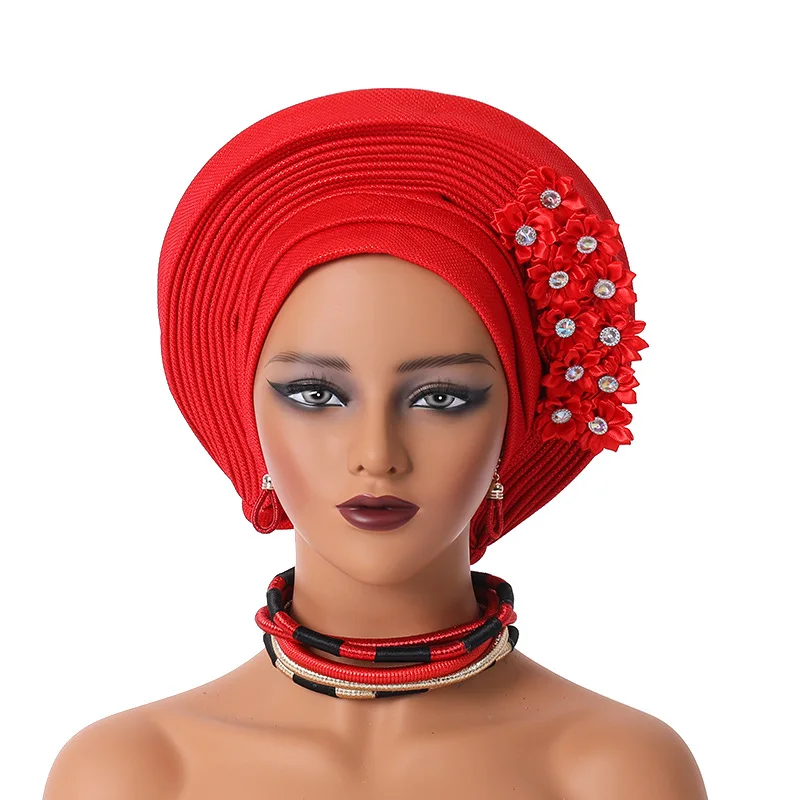 Turbante africano con flores para mujer, corbatas para la cabeza con flores, cabeza para envolturas para la fiesta de boda, gorro, novedad de 2024