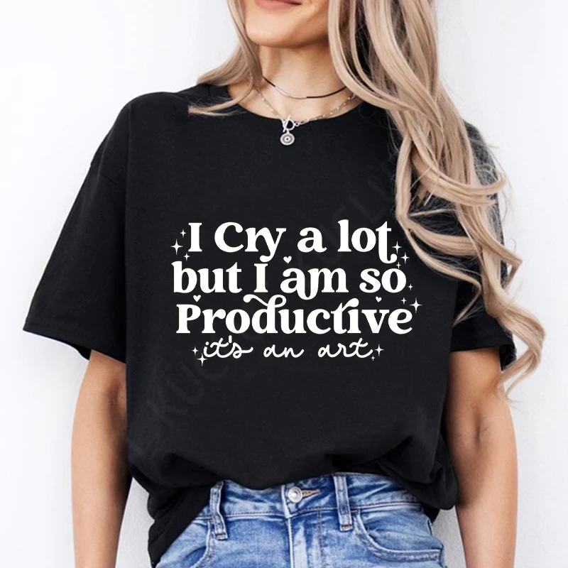 I Cry A Lot But I Am So Productive T Shirt Women Mental Health Music Apparel Y2K TTPD T-shirt Music Album Tshirt Womens Clothing