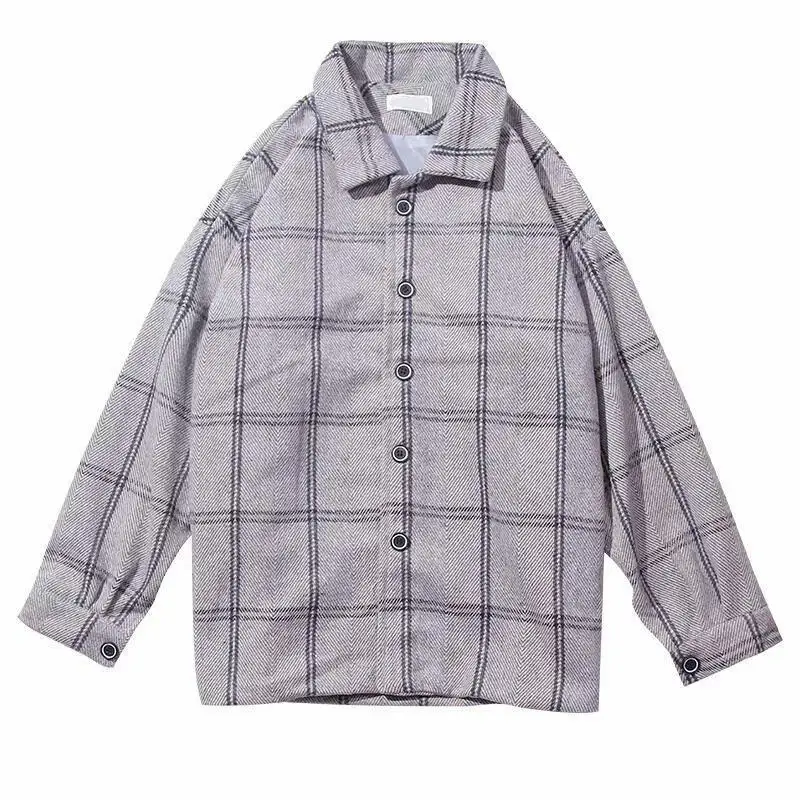 ​Men's Autumn Winter Wool Coat Checkered Lapel Design Loose Oversized Coat for Teens Mix and Match Korean Style​