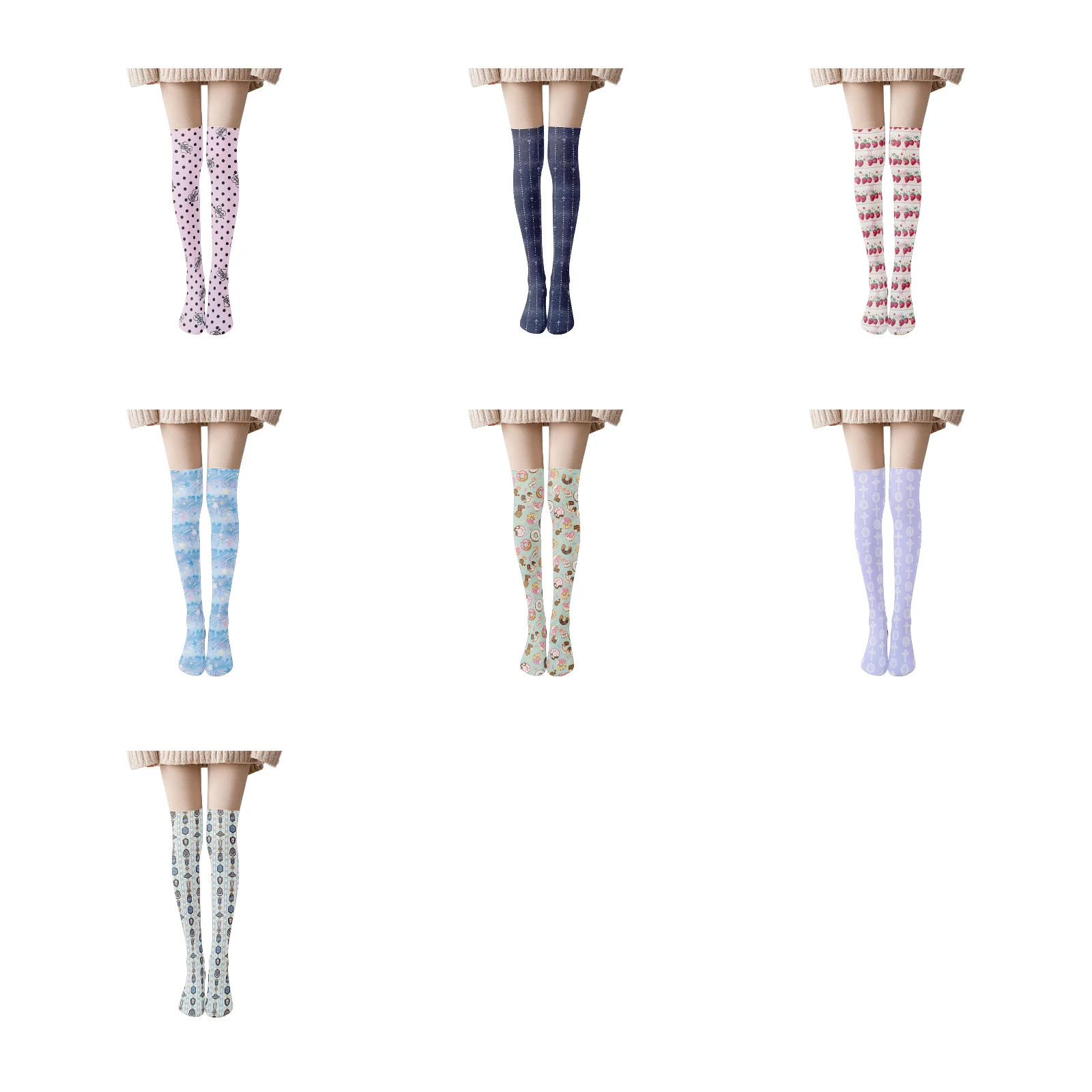 Japanese Lolita printed stockings set of 7 styles (styles 1/3/5-9)