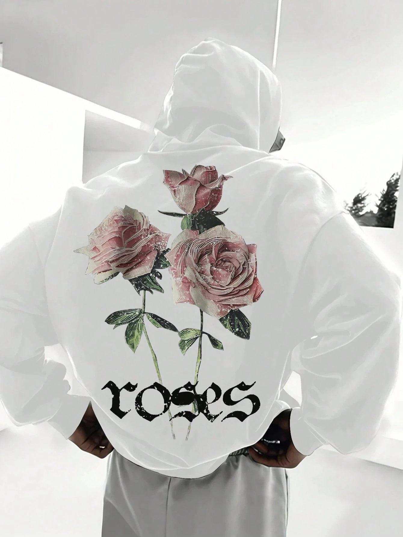 

Мужская повседневная толстовка с капюшоном и буквенным принтом и карманом, удобная трикотажная ткань из полиэстера в уличном стиле