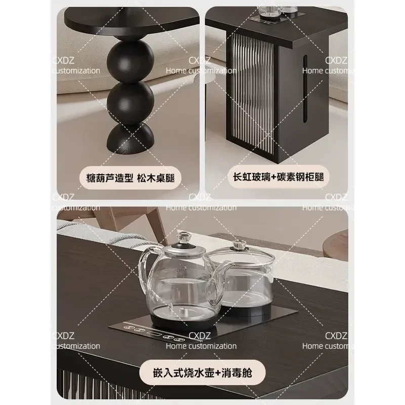 Italian Minimalist Black Solid Wood Desk Tea Table Integrated Living Room Reading Learning Horizontal Hall Long Table Behind