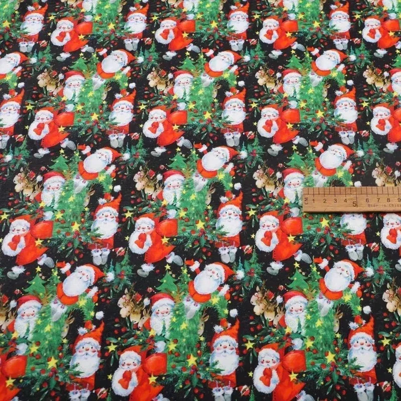 Christmas Fabric Pure Cotton By The Meter for Costume Diy Sewing Cartoon Textile Kids Decorative Soft Black Green Patchwork Thin