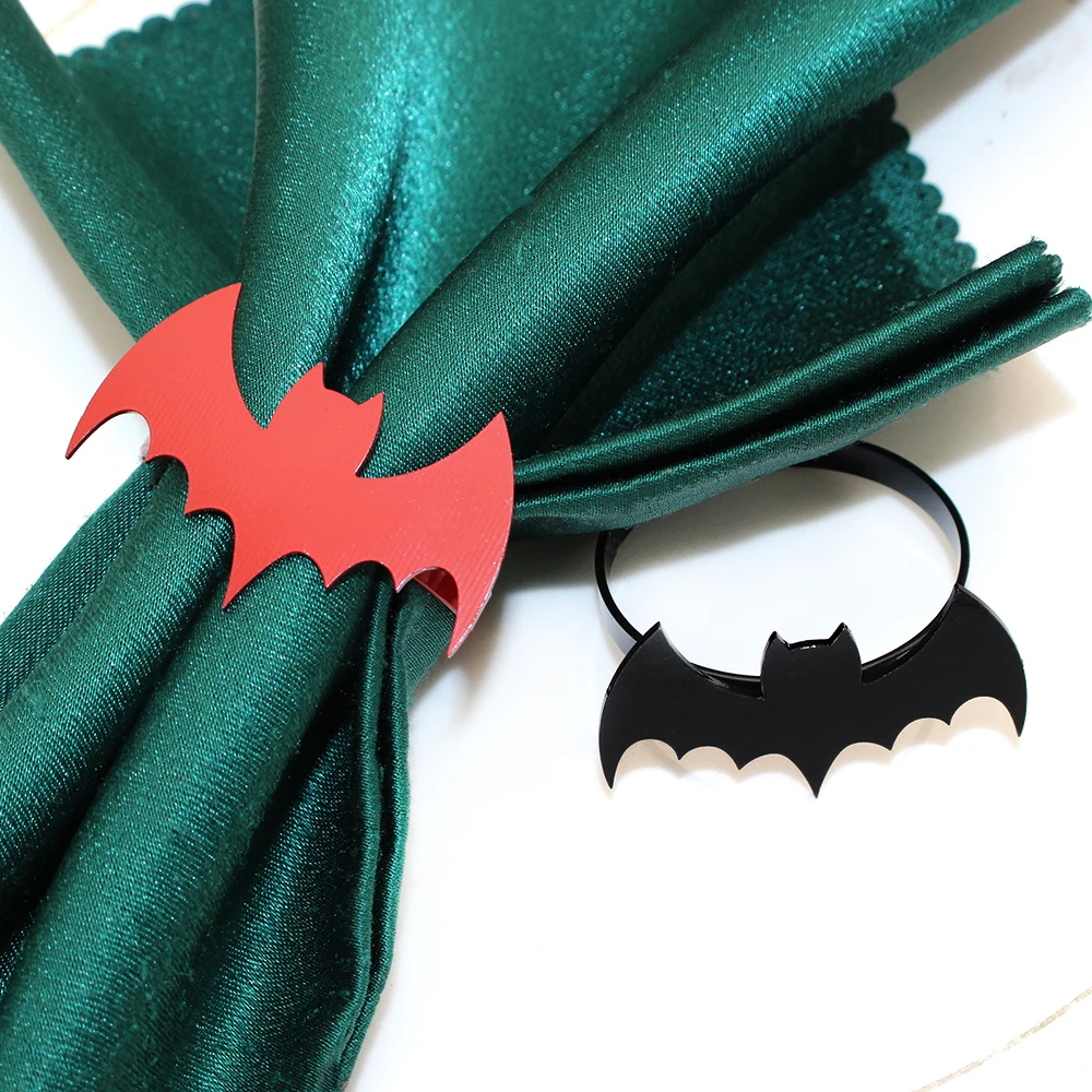 

100Pcs Bat Napkin Rings Halloween Napkin Holder Red Serviette Buckles for Halloween Party Supplies Home Dinner Table Decoration