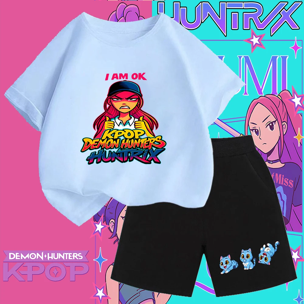 مجموعة تي شيرت برسومات Kpop Demon Hunters Huntrix "I AM OK" للأطفال، نمط ملابس الشارع K - تي شيرت مستوحى من البوب للأطفال