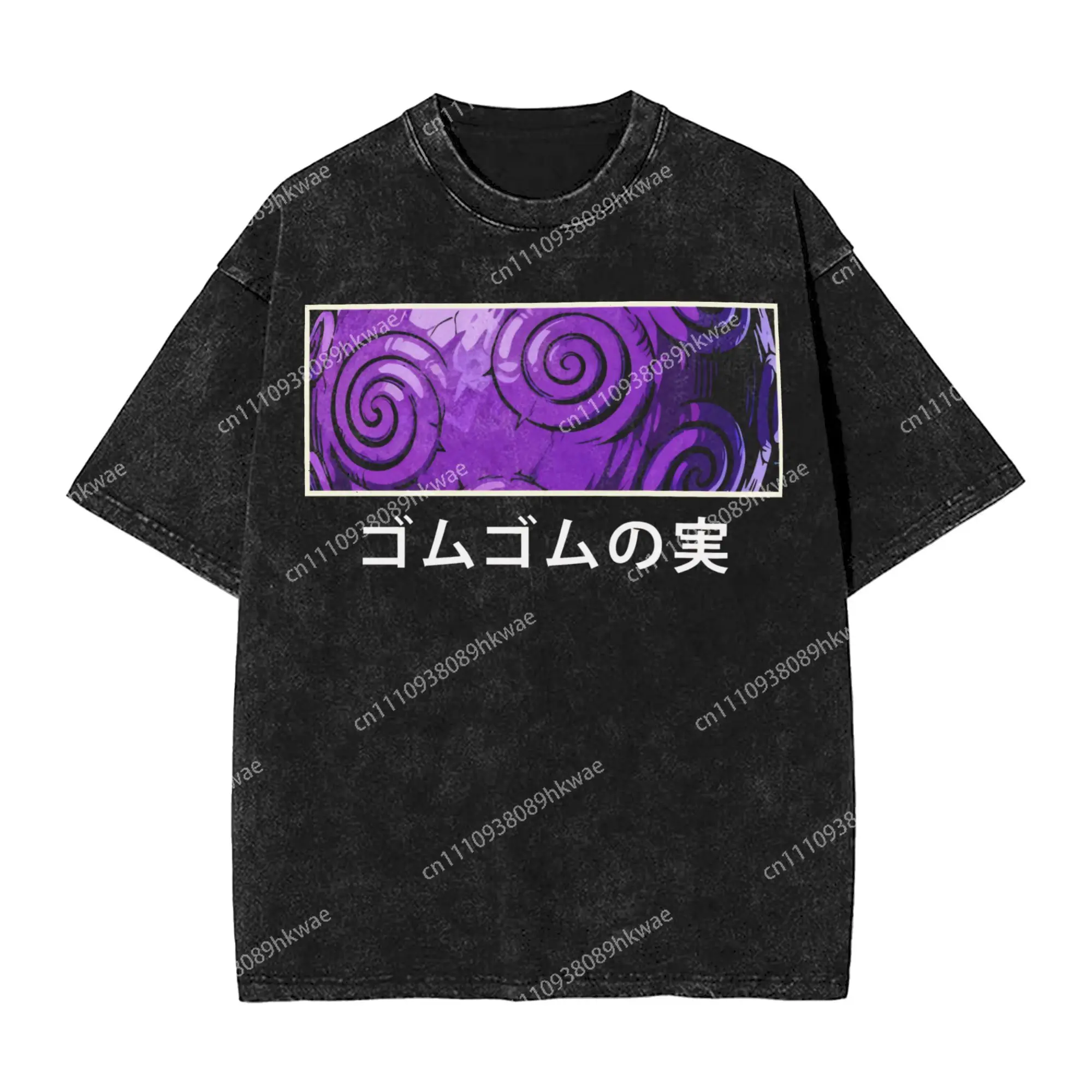 Washed T Shirts Gomu Gomu no Mi Devil Fruit Hip Hop T-Shirt Street one piece Streetwear 100% Cotton Printed Tops Tees Men