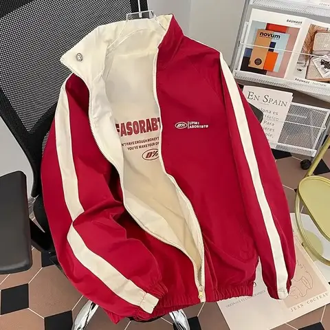 남녀공용 긴팔 바람막이 방수 겉옷 커플 재킷, 집업 맨투맨 리버시블 웨어, 용수철 가을