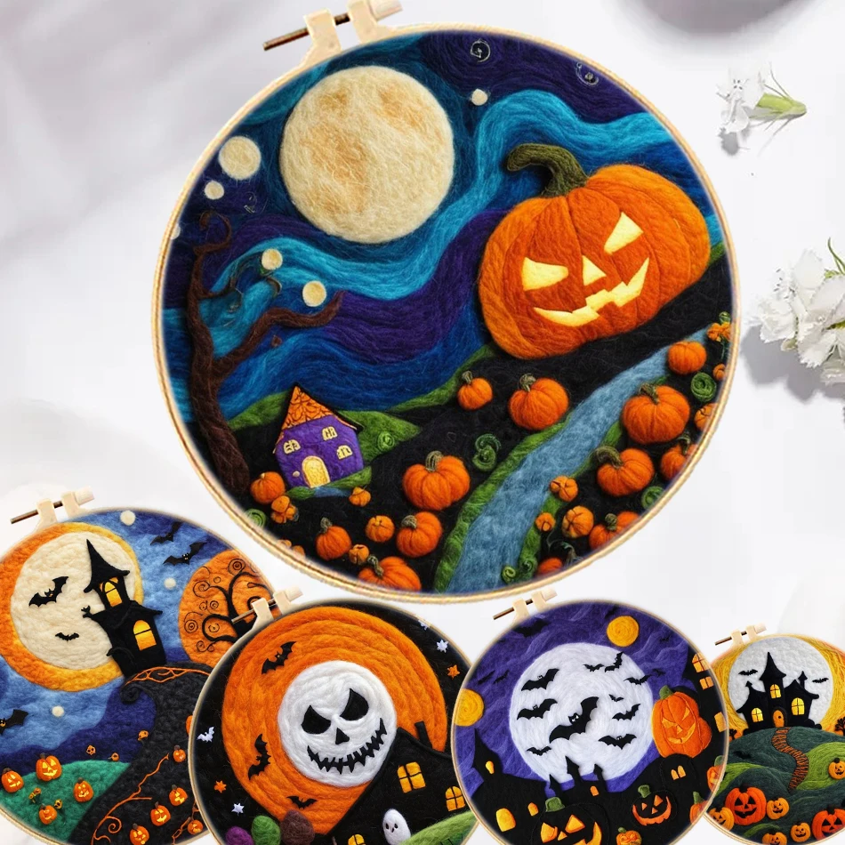 Gatyztoryニードルフェルティングキット、スターターカボチャ、ハロウィーンギフト、絵画ウール、初心者、大人のDIY手工芸品、20x20cm