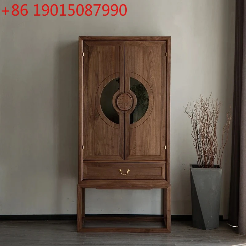 

Solid wood wardrobe New Chinese black walnut home bedroom small apartment, simple wardrobe
