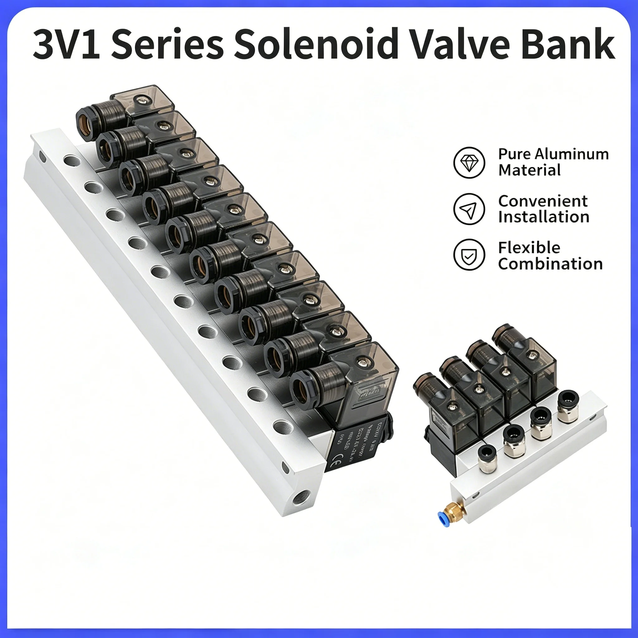 3V1-06 Multi-way Combination Manifold Pneumatic Solenoid valve 12V 24V 110V 220V 2way Normally Closed Air Magnetic Valve