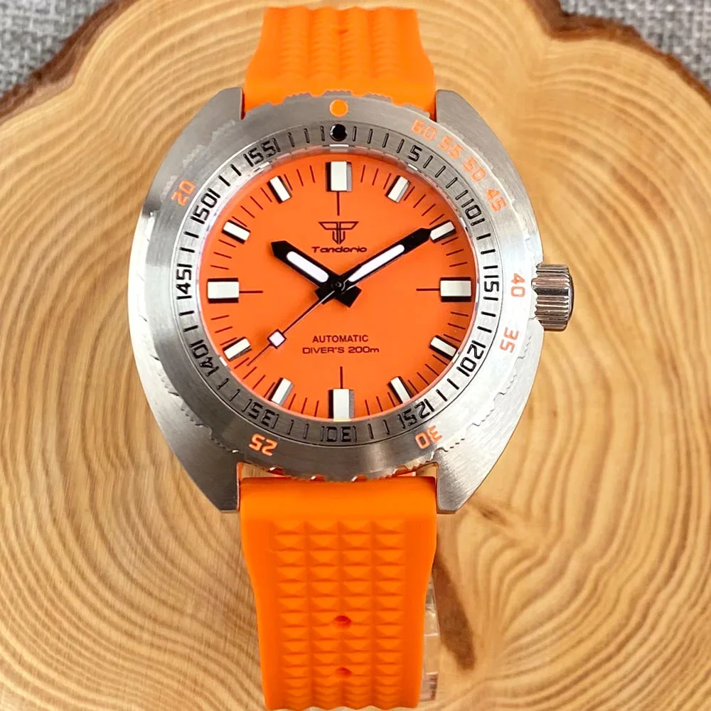 Tandorio Diver MIYOTA 8215 Mechancial Watch Men Steel 200m Waterproof 42MM Swim Clock Sapphire Glass Luminous Marks Rubber Band