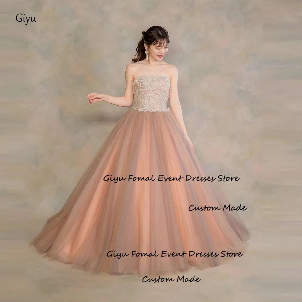 

Giyu Elegant A Line Tulle Lace Evening Dresses Korea Photoshoot Strapless Colorful Prom Gowns Formal Party Occasion Dress