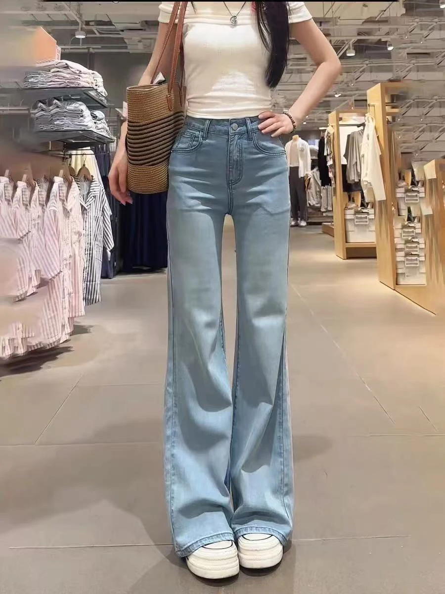 

High Waist Bell Bottom Denim Jeans Women's Spring Summer Slimming Elastic Cotton Stretch Bootcut Pants Ladies Fashion