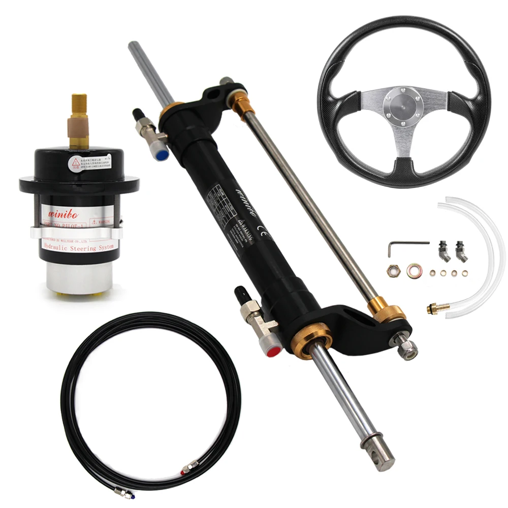 90 HP Outboard Hydraulic Steering System Stainless Steel Cylinder, Helm Pump, Tube/Hose, Hose, Steering Wheel Boat Yacht Helm