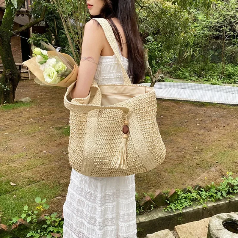 Elegant Ladies Straw Woven Handbag Women Holiday Beach Commute Casual Tote Top-Handle Bags Fashion Retro Shoulder Bags 2023